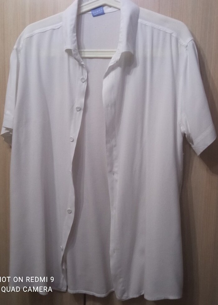 Beyaz kısa kol viskon erkek gömlek  - Görsel 2