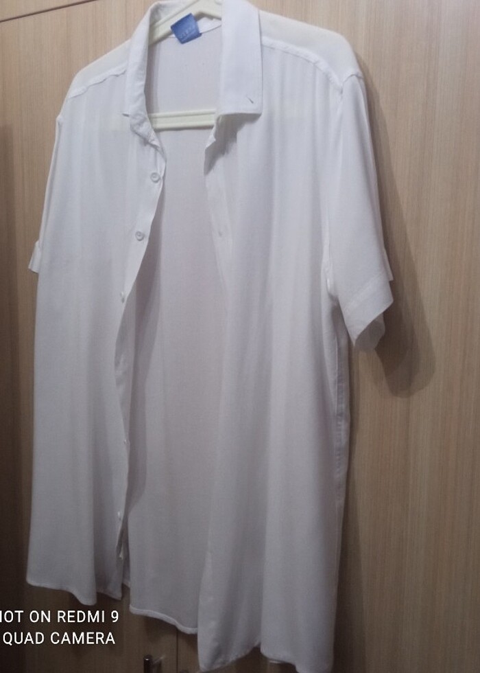 Beyaz kısa kol viskon erkek gömlek  - Görsel 3