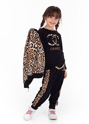 3-4 YAŞ İKİ İPLİK KUMAŞ LEOPAR DESENLİ KIZ TAKIMI
