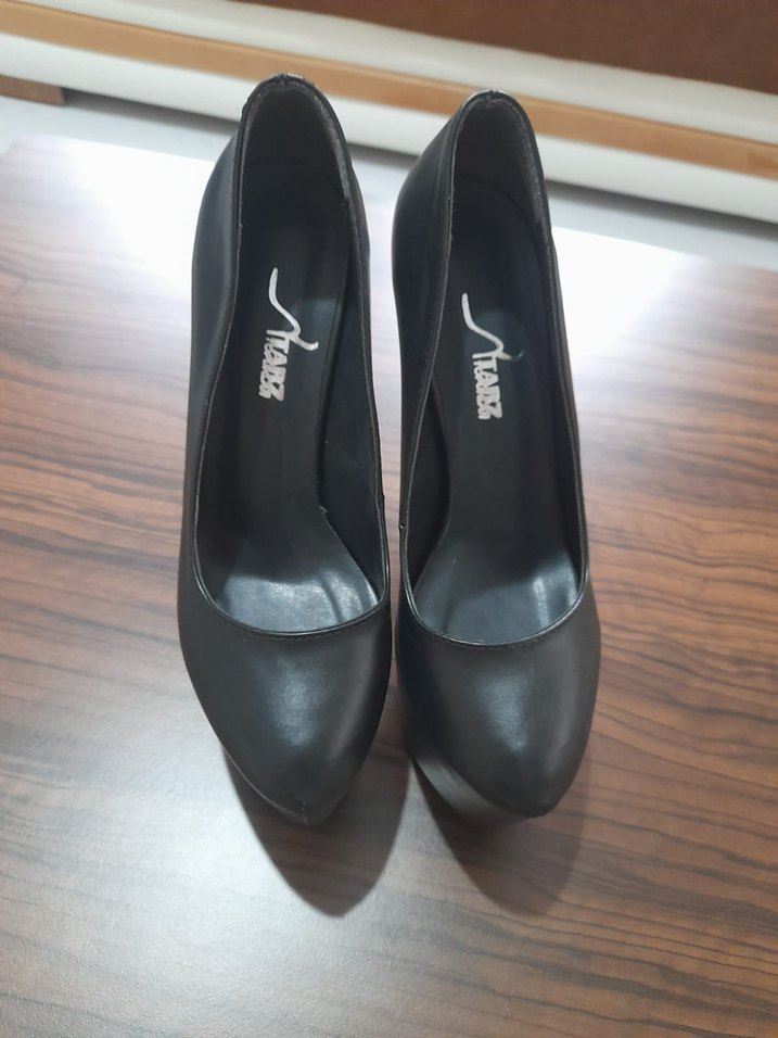 Siyah Deri Platform Yüksek Topuklu A... - Görsel 2