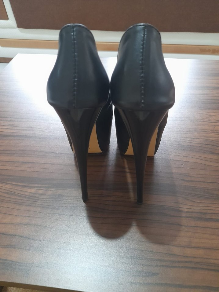 Siyah Deri Platform Yüksek Topuklu A... - Görsel 3