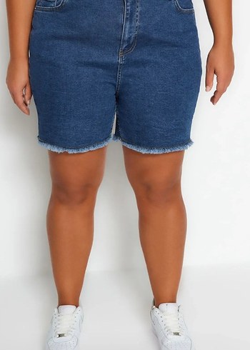 Lacivert Midi Bol Kesim Denim Şort