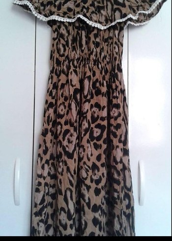 42 Beden Bohem Leopar Desenli Uzun Elbise