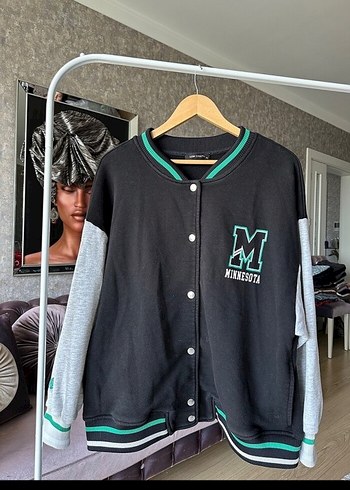 Standart Beden Beden siyah Renk Düğmeli Siyah Gri Bomber Ceket