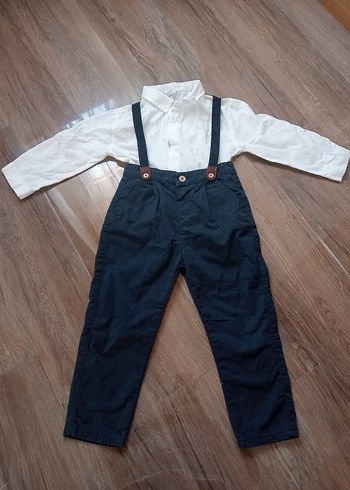 LC Waikiki Düğmeli Beyaz Gömlek ve lacivert Askılı Pantolon
