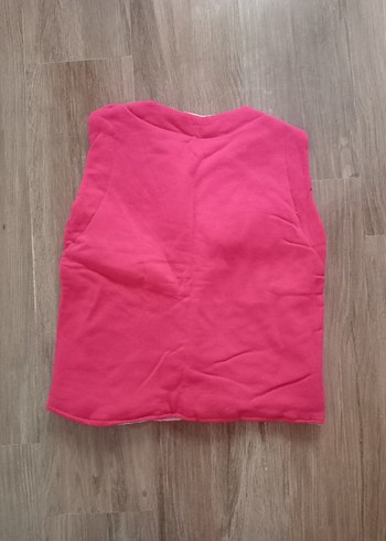 Kız Çocuk Pembe Düğmeli puf Yelek - Görsel 2