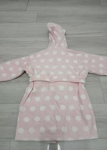 Kapüşonlu Pembe Puantiyeli Kız Bornozu - Görsel 4