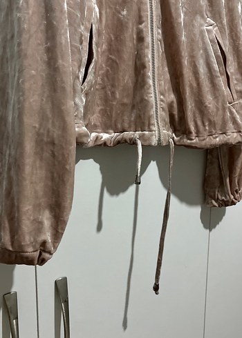 Bej Kadife Fermuarlı Kadın Ceket - Görsel 2