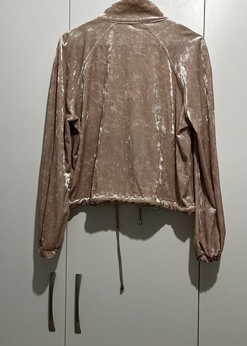 Bej Kadife Fermuarlı Kadın Ceket - Görsel 6