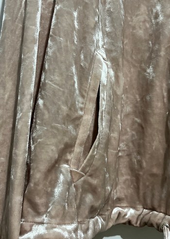 Bej Kadife Fermuarlı Kadın Ceket - Görsel 3