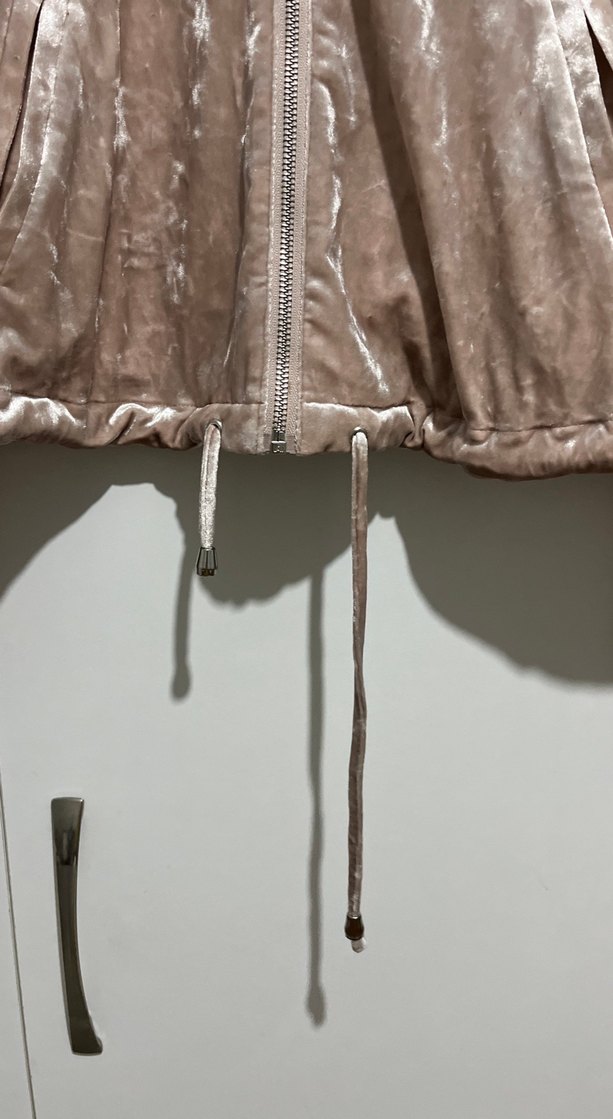 Bej Kadife Fermuarlı Kadın Ceket - Görsel 4