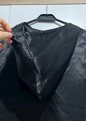 Siyah Kapüşonlu tül saten bluz - Görsel 7