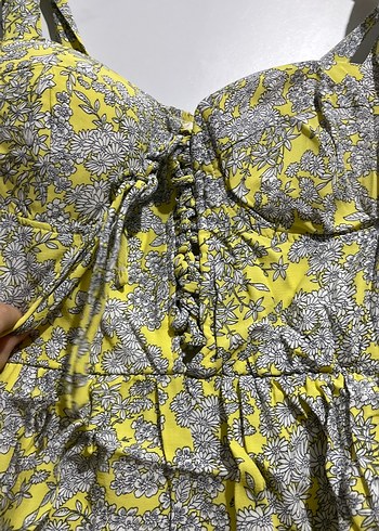 Sarı Gri Fırfırlı Mini Bohem Elbise - Görsel 3