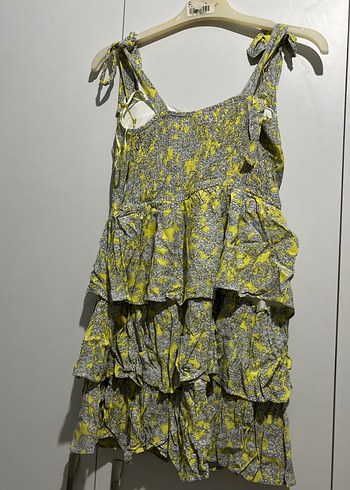 Sarı Gri Fırfırlı Mini Bohem Elbise - Görsel 2