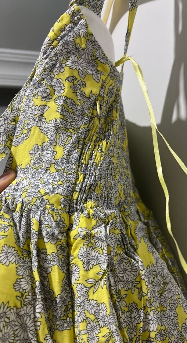 Sarı Gri Fırfırlı Mini Bohem Elbise - Görsel 4
