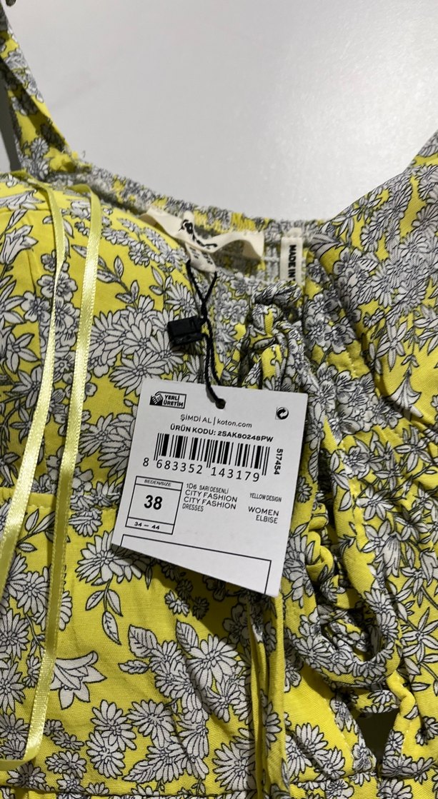 Sarı Gri Fırfırlı Mini Bohem Elbise - Görsel 5