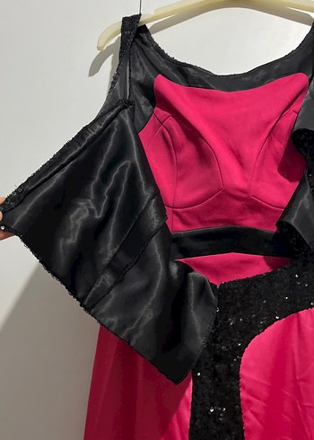 Pembe Uzun Abiye Elbise Siyah Pul Detaylı - Görsel 8