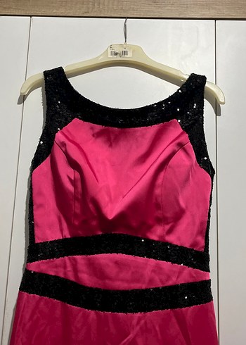 Pembe Uzun Abiye Elbise Siyah Pul Detaylı - Görsel 2