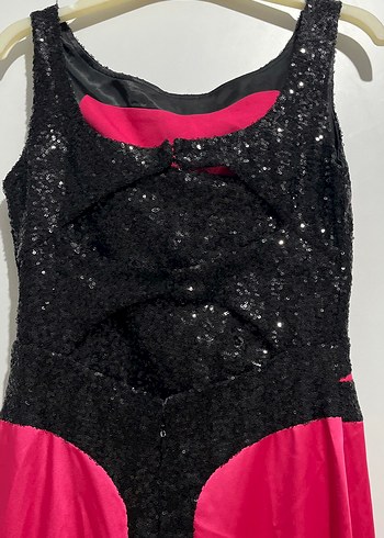 Pembe Uzun Abiye Elbise Siyah Pul Detaylı - Görsel 5