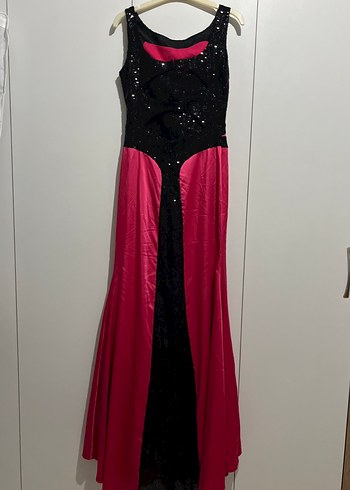 Pembe Uzun Abiye Elbise Siyah Pul Detaylı - Görsel 4