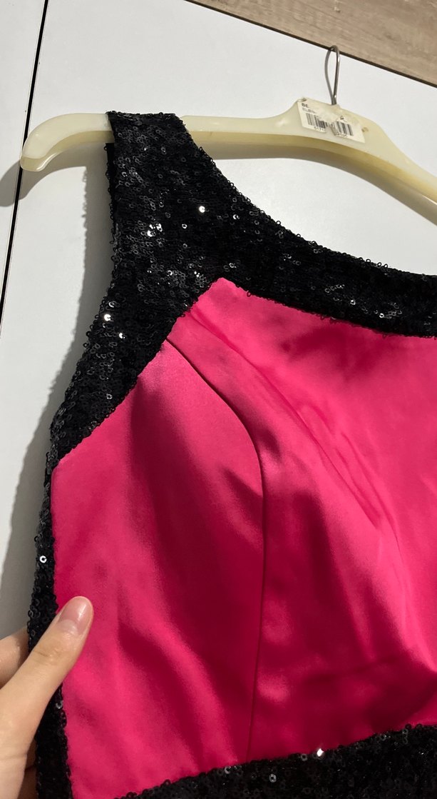 Pembe Uzun Abiye Elbise Siyah Pul Detaylı - Görsel 3