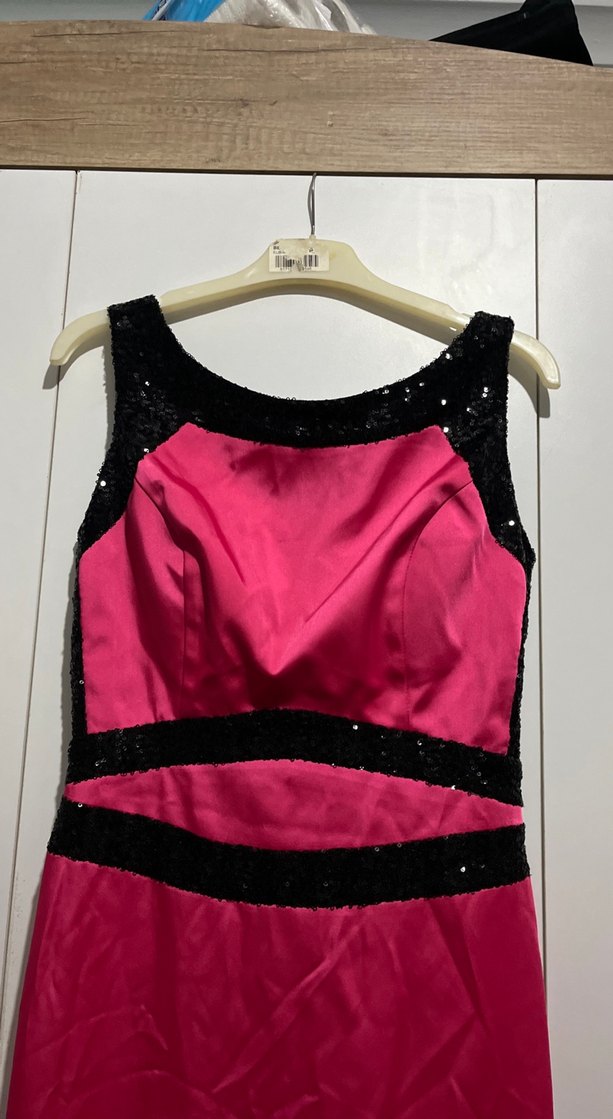 Pembe Uzun Abiye Elbise Siyah Pul Detaylı - Görsel 2