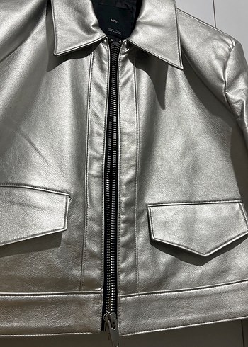 Gri Parlak Deri Kadın Ceket - Görsel 2