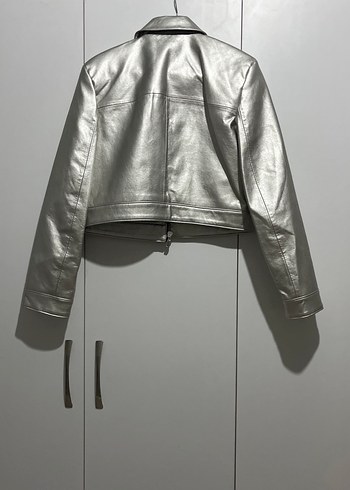 Gri Parlak Deri Kadın Ceket - Görsel 5