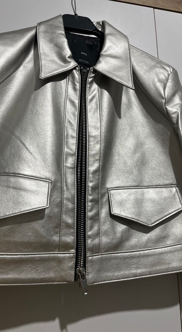 Gri Parlak Deri Kadın Ceket - Görsel 2