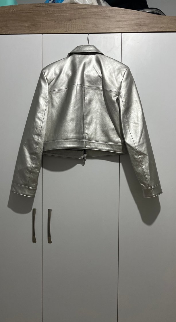Gri Parlak Deri Kadın Ceket - Görsel 5