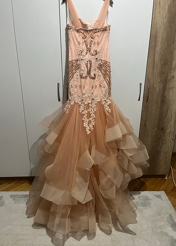 Nakışlı Yavru Ağzı Uzun Abiye Elbise - Görsel 4