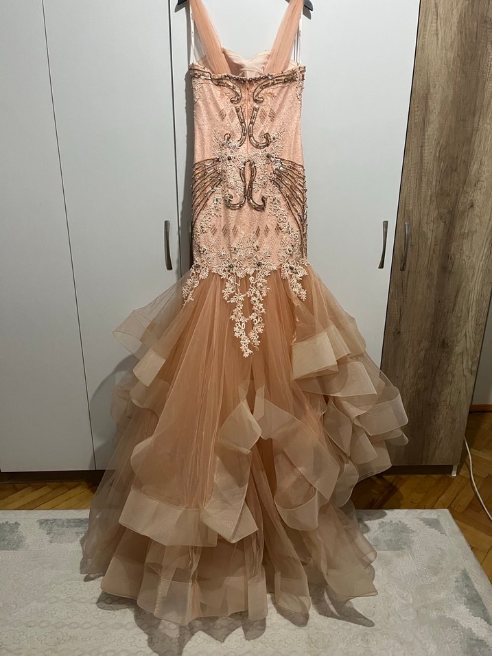 Nakışlı Yavru Ağzı Uzun Abiye Elbise - Görsel 4