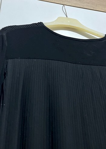 Uzun Siyah Pliseli Elbise - Görsel 5