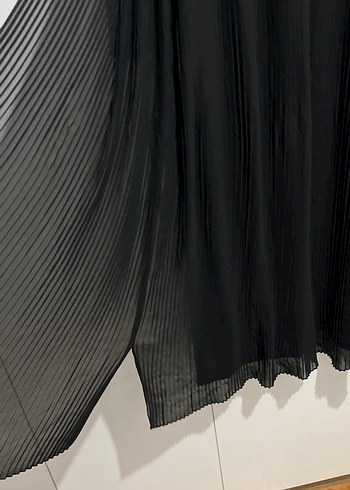 Uzun Siyah Pliseli Elbise - Görsel 7