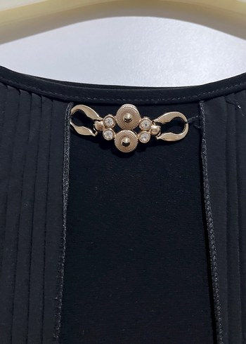 Uzun Siyah Pliseli Elbise - Görsel 2