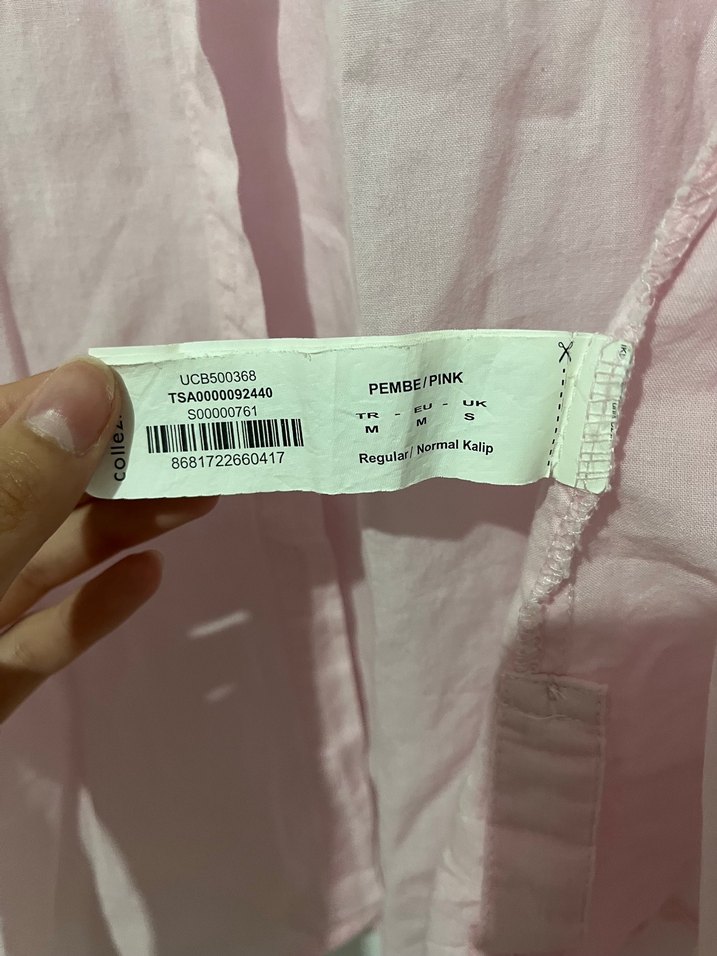 Pembe Keten Düğmeli Uzun Kollu Kadın Gömlek - Görsel 4