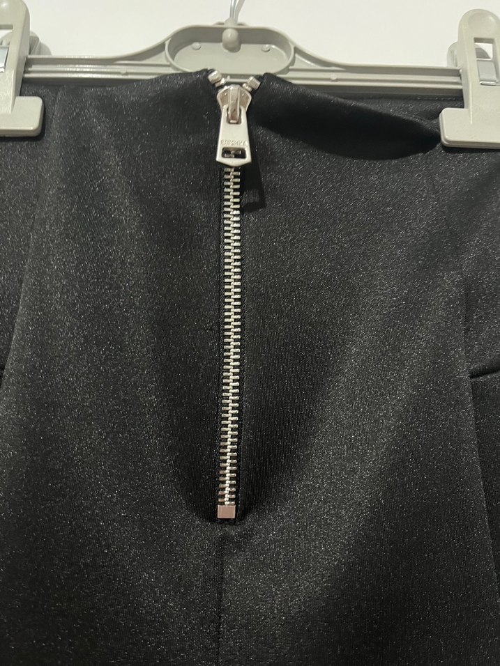 Siyah Kadın Fermuarlı İspanyol Paça Pantolon - Görsel 2