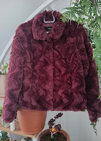Bordo Kürk Detaylı Kadın Peluş Ceket