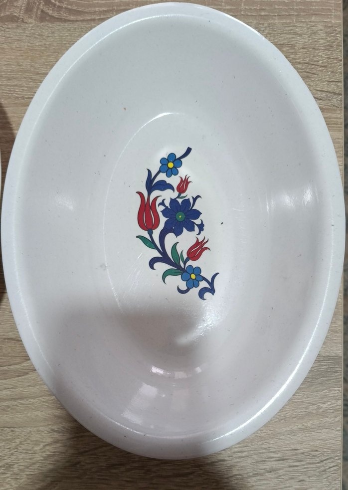 Beyaz Desenli Geleneksel melamin Tabak - Görsel 5