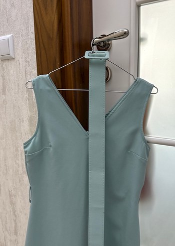 Turkuaz Drapeli Midi Kadın Elbise - Görsel 2