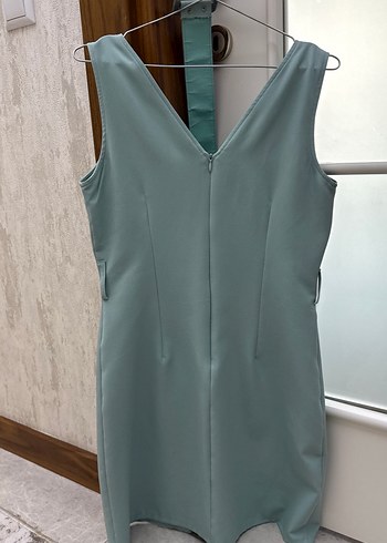 Turkuaz Drapeli Midi Kadın Elbise - Görsel 3