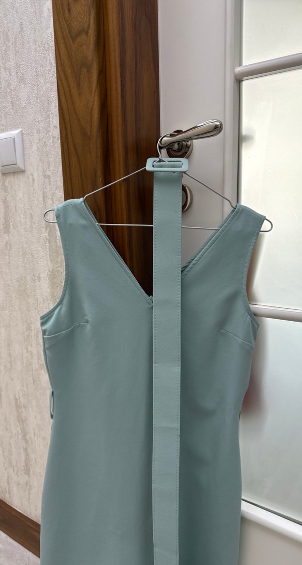 Turkuaz Drapeli Midi Kadın Elbise - Görsel 2