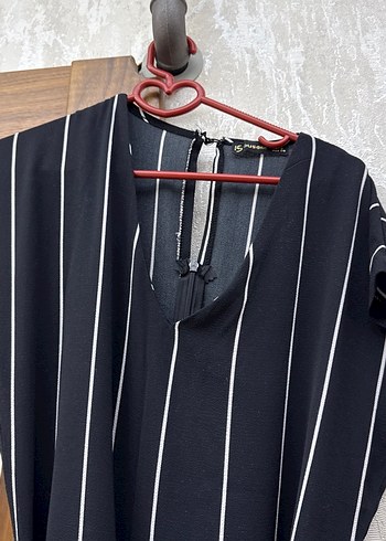 Siyah Çizgili Uzun Kadın Tulum - Görsel 3