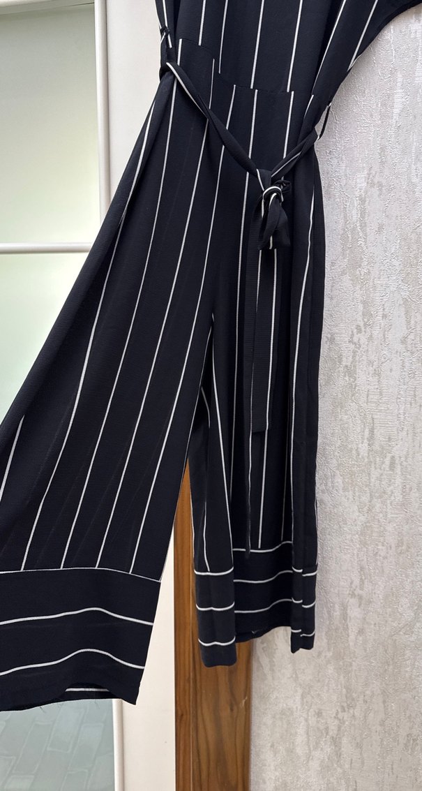 Siyah Çizgili Uzun Kadın Tulum - Görsel 2