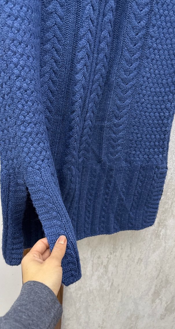 Uzun Kollu Yüksek Yakalı Örgü Kadın Kazak - Görsel 3