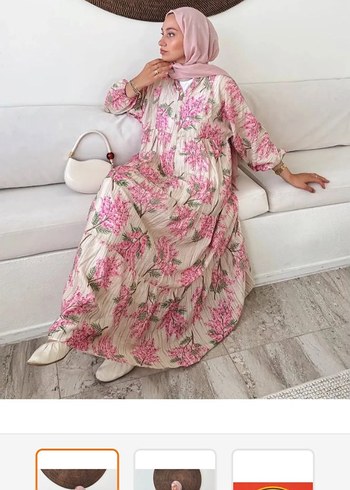 Pembe Çiçekli Pilili Bohem Uzun Elbise
