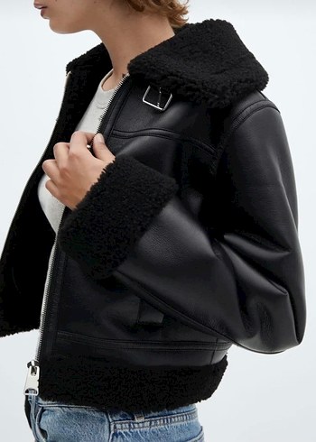 Mango içi kürk deri ceket - Görsel 4