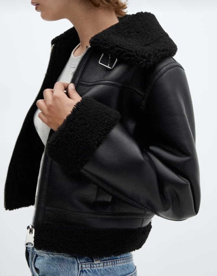 Mango içi kürk deri ceket - Görsel 4