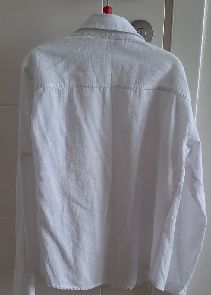 Unisex beyaz dokuma gömlek  - Görsel 2