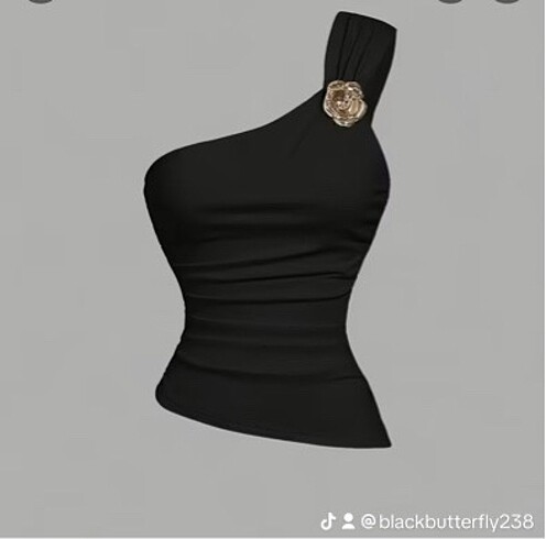 Siyah gül detaylı tek kol likralı bluz